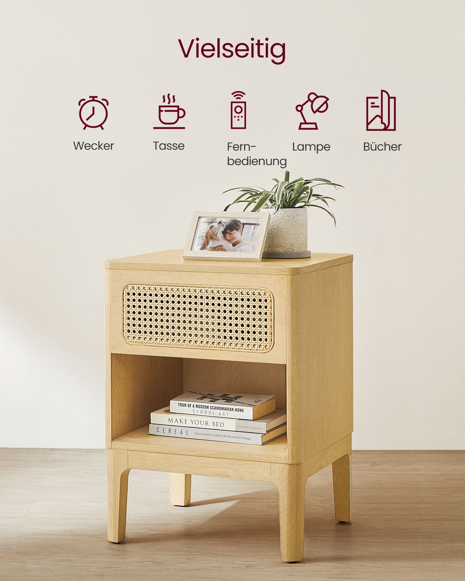 Bedside table - modern - with drawer and open compartment