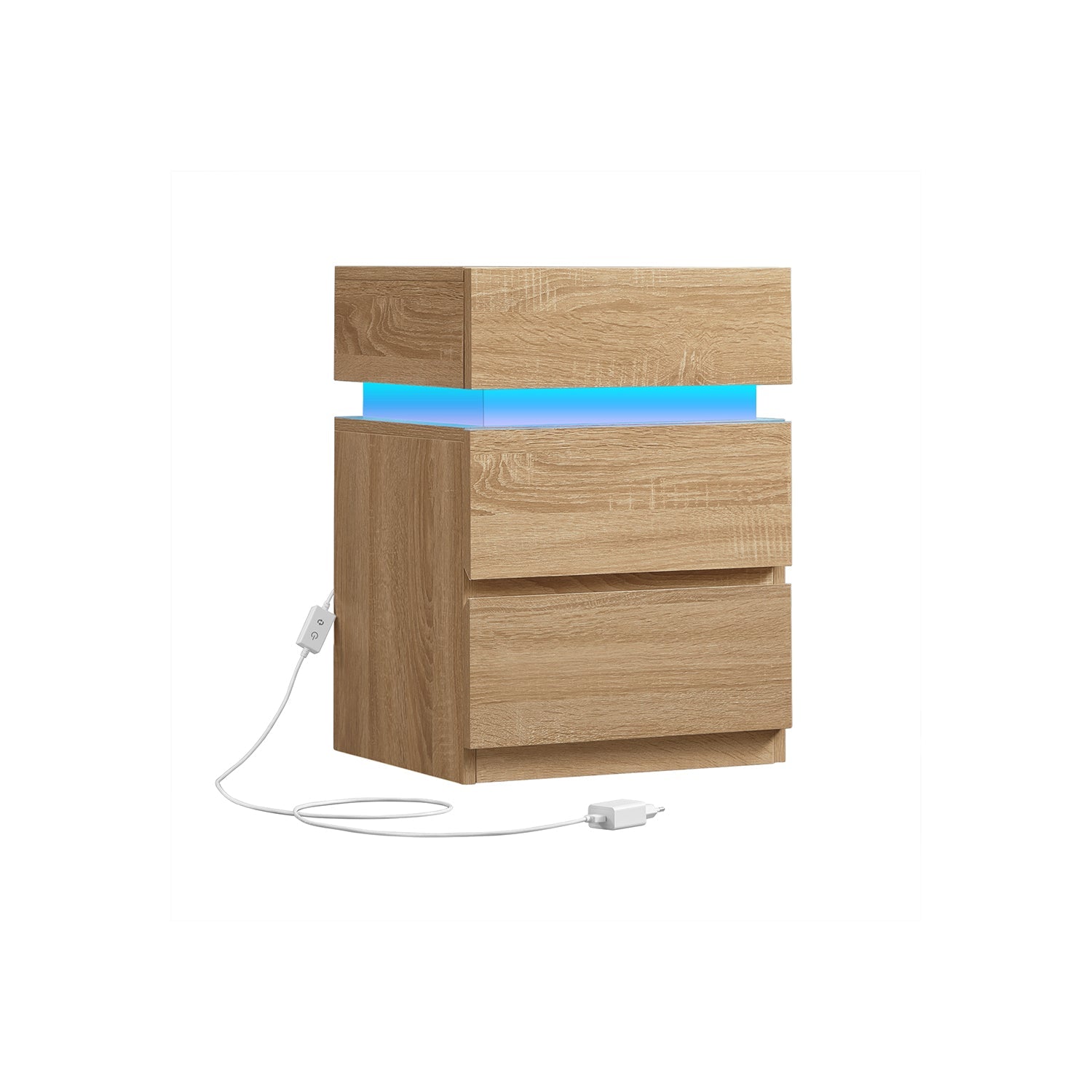 Bedside table - side table - with LED lighting - adjustable colors - with 3 drawers - white