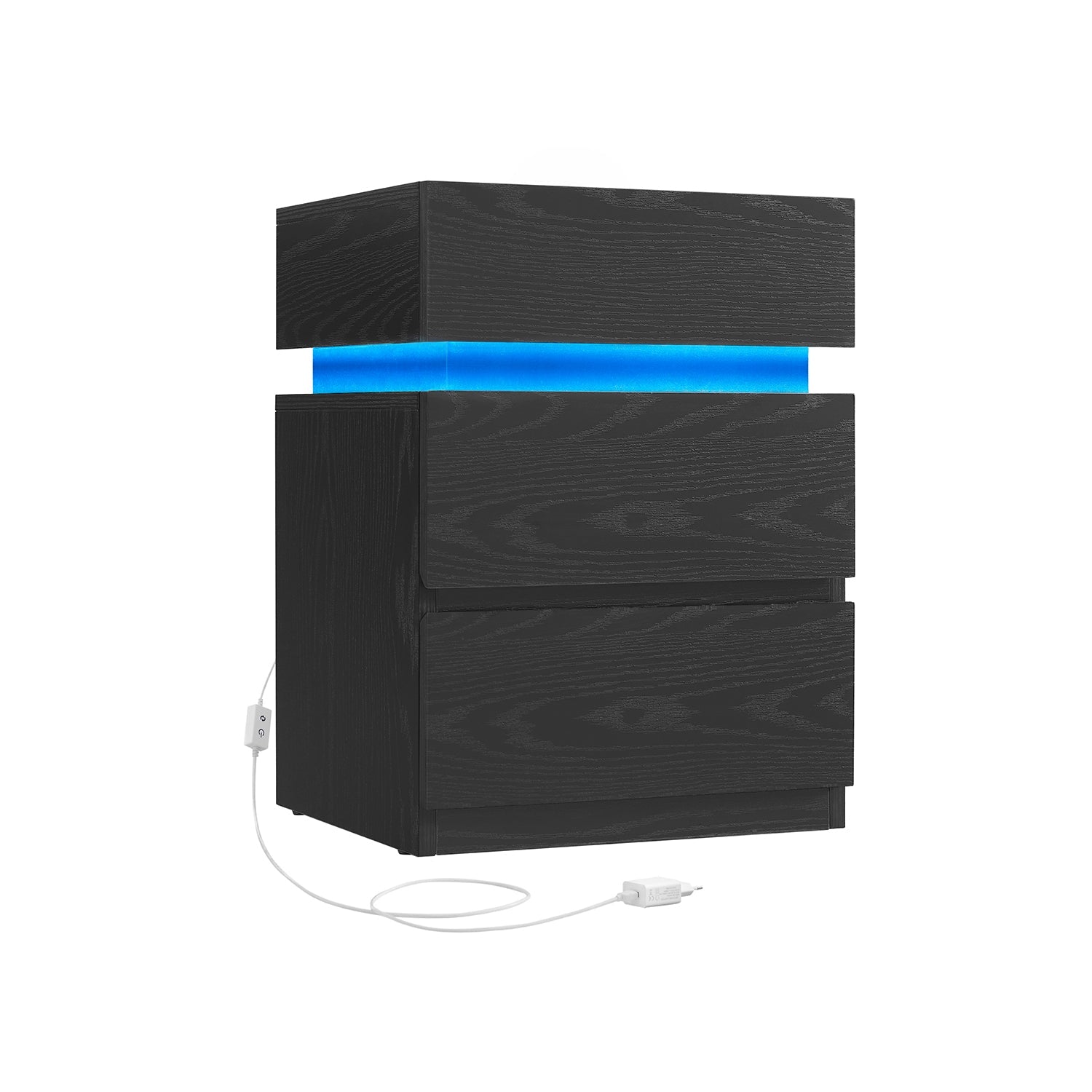 Bedside table - side table - with LED lighting - adjustable colors - with 3 drawers - white