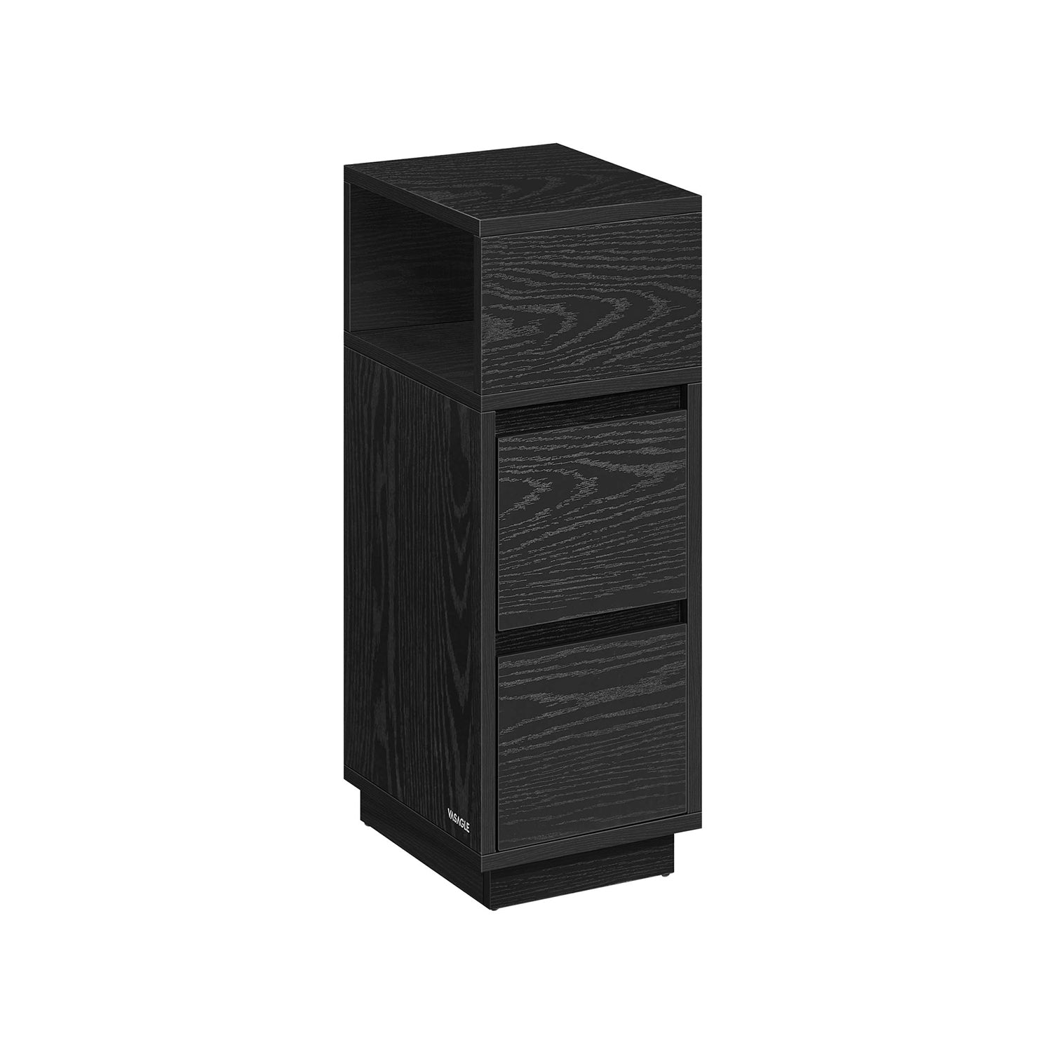 Narrow bedside table with 2 drawers in ebony black