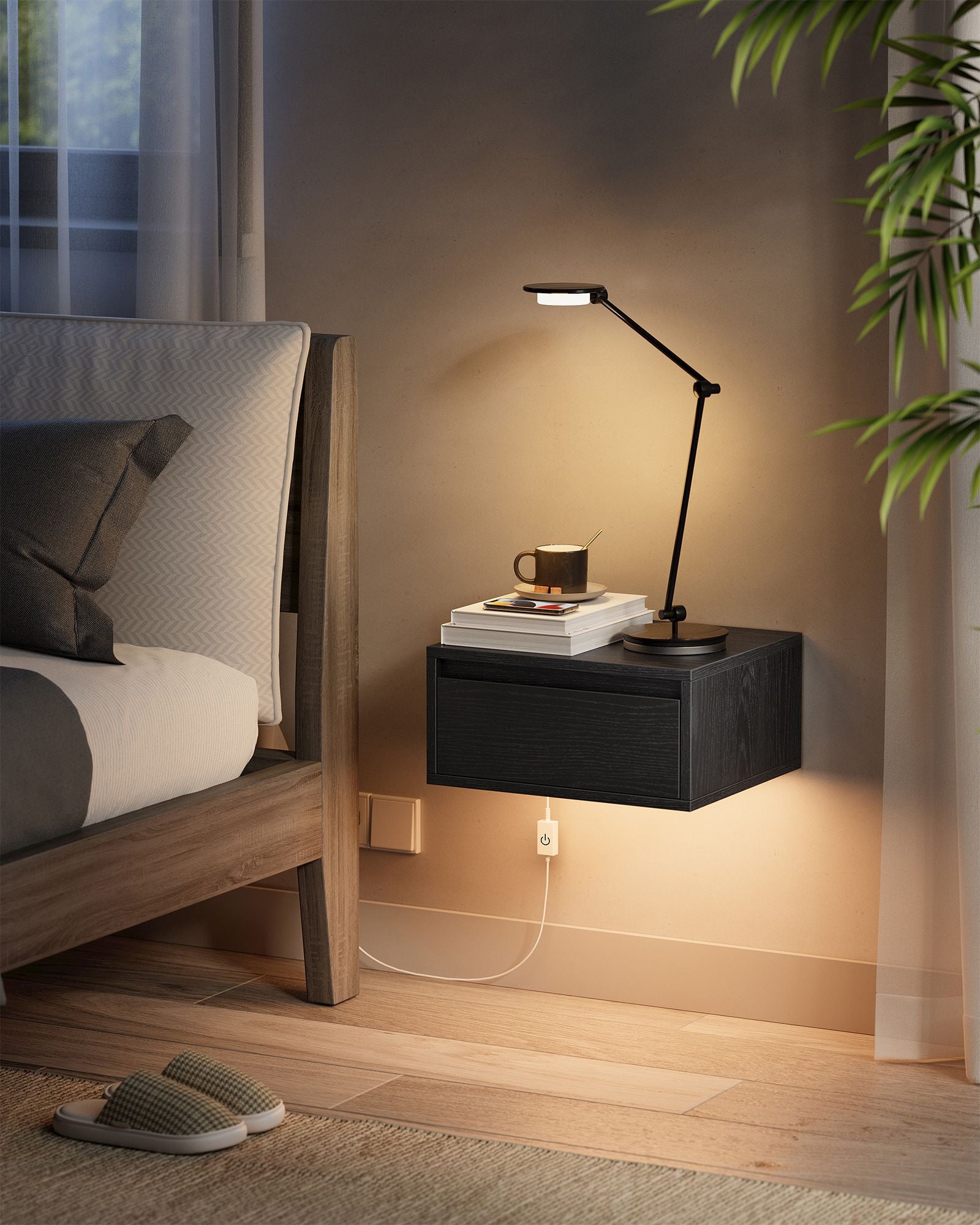 Hanging wall shelf set of 2 black