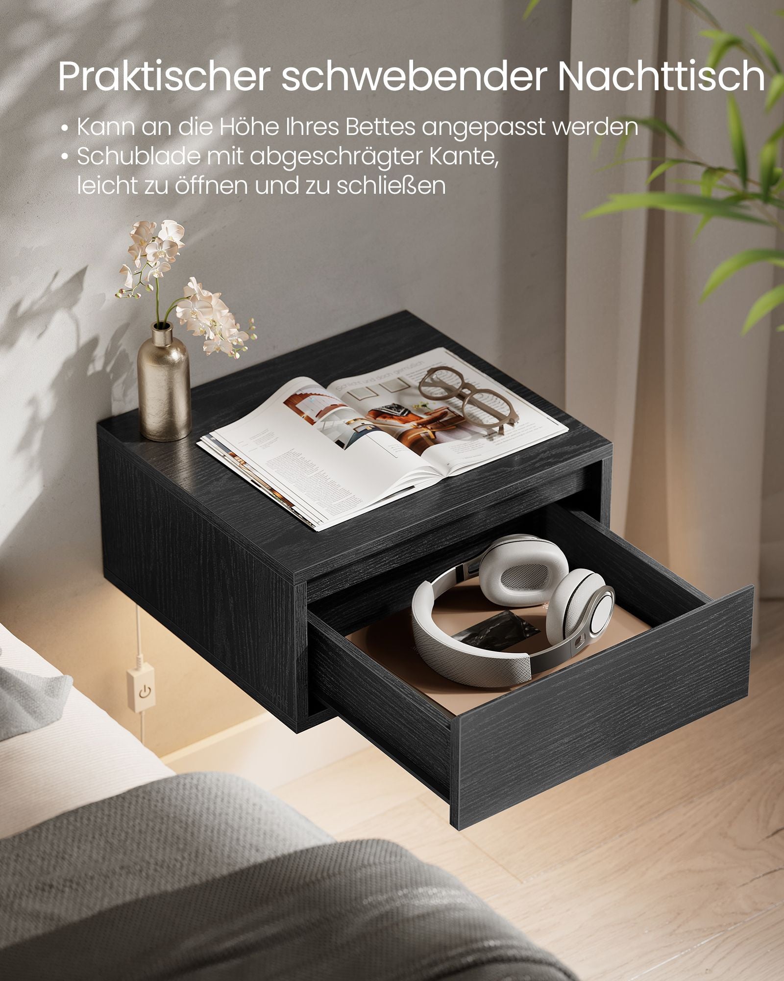 Hanging wall shelf set of 2 black