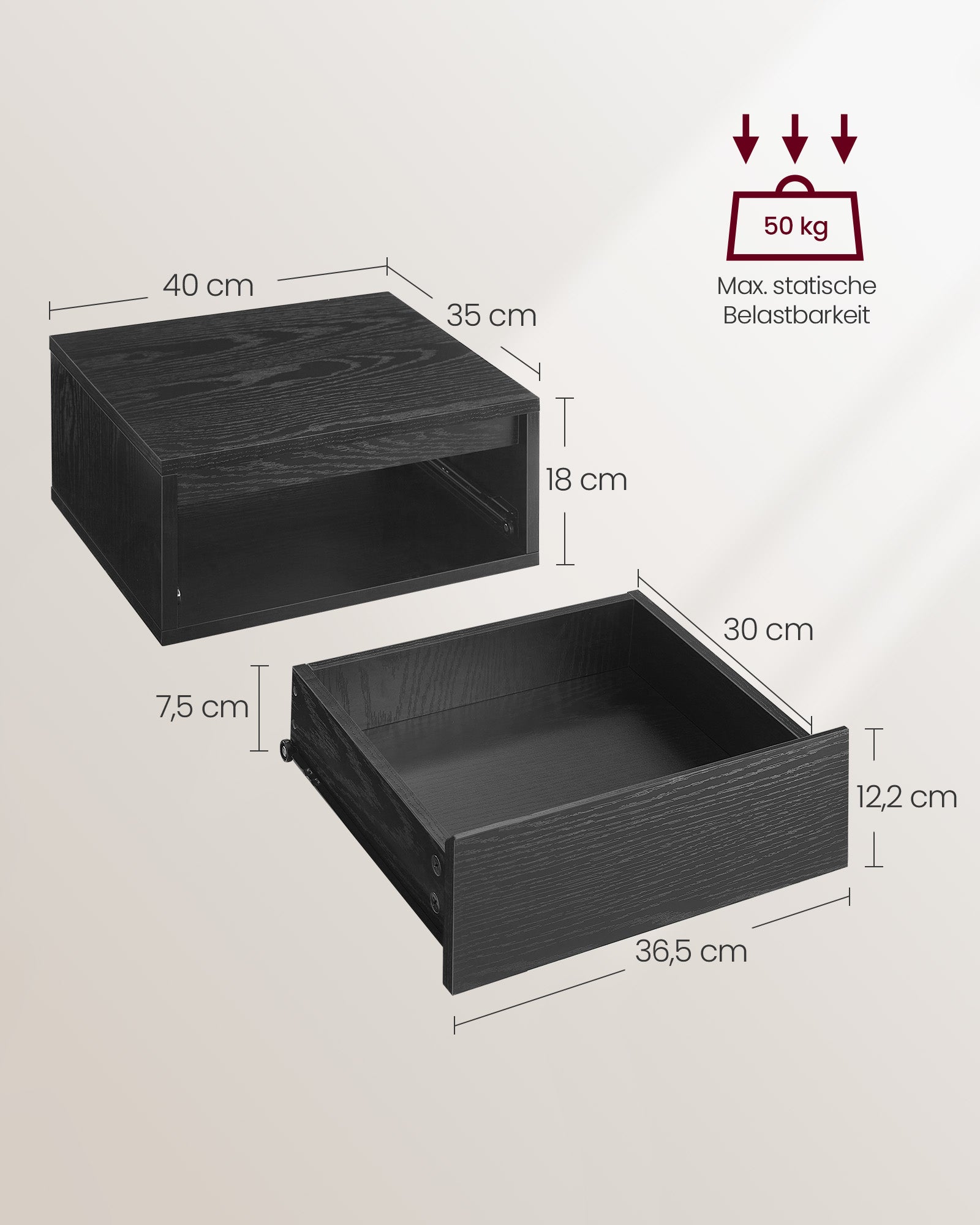 Hanging wall shelf set of 2 black