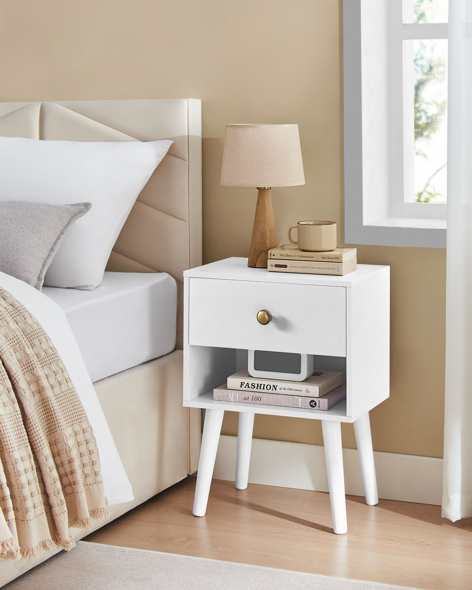 Bedside table set of 2 with drawer and board