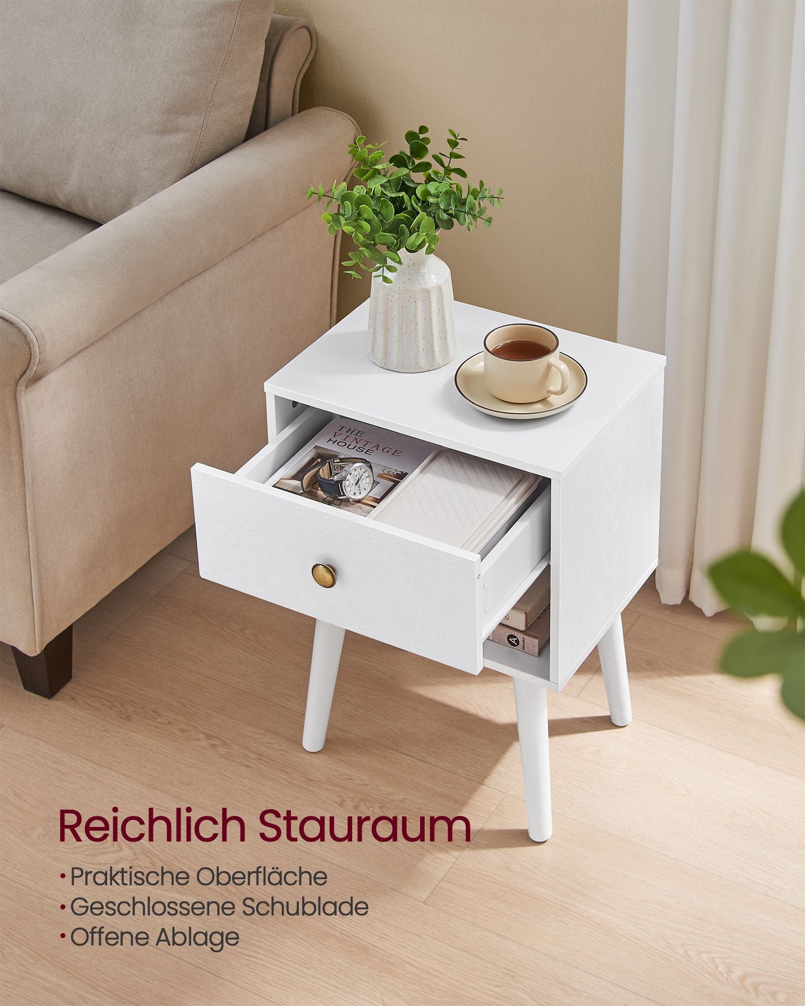 Bedside table set of 2 with drawer and board