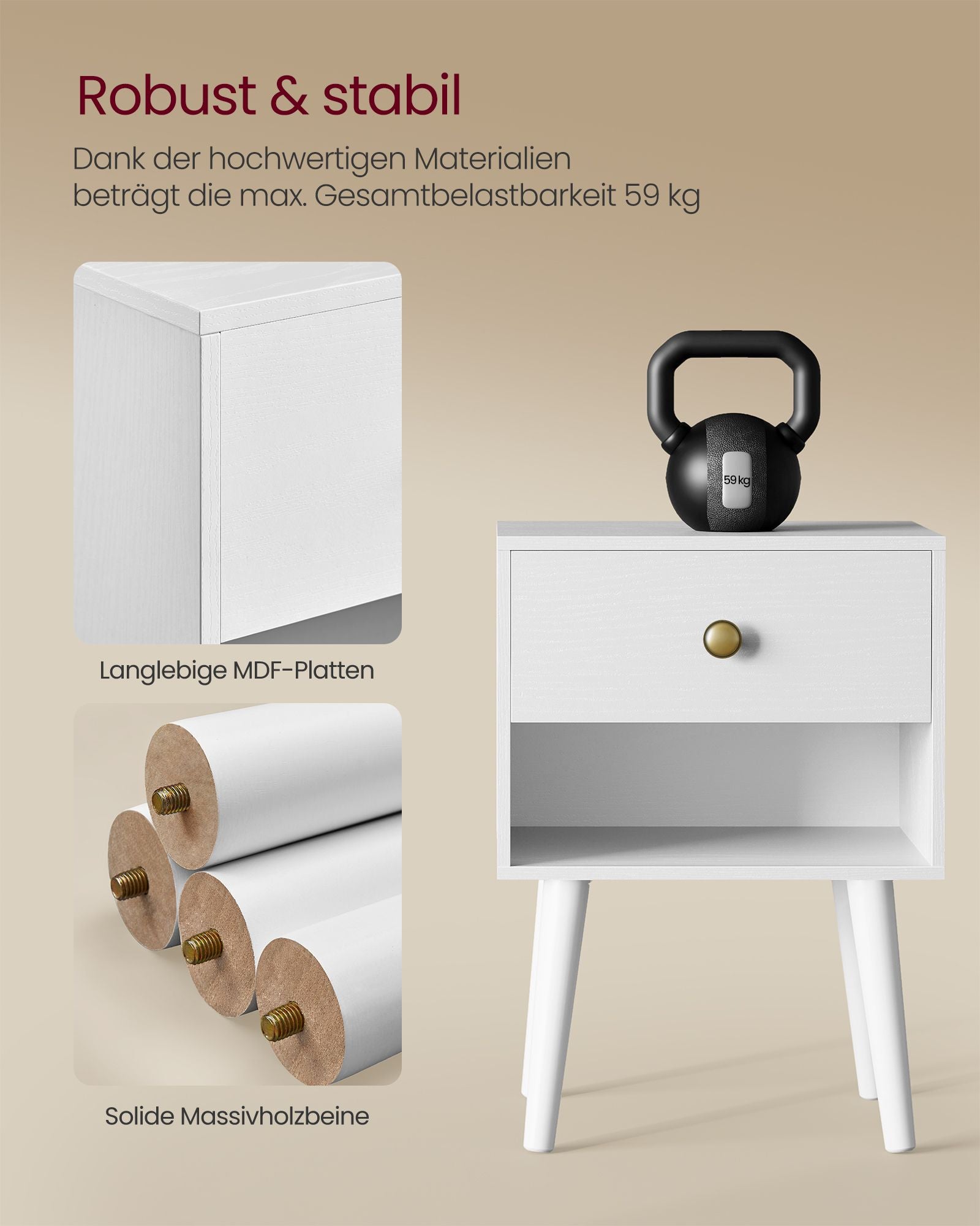 Bedside table set of 2 with drawer and board
