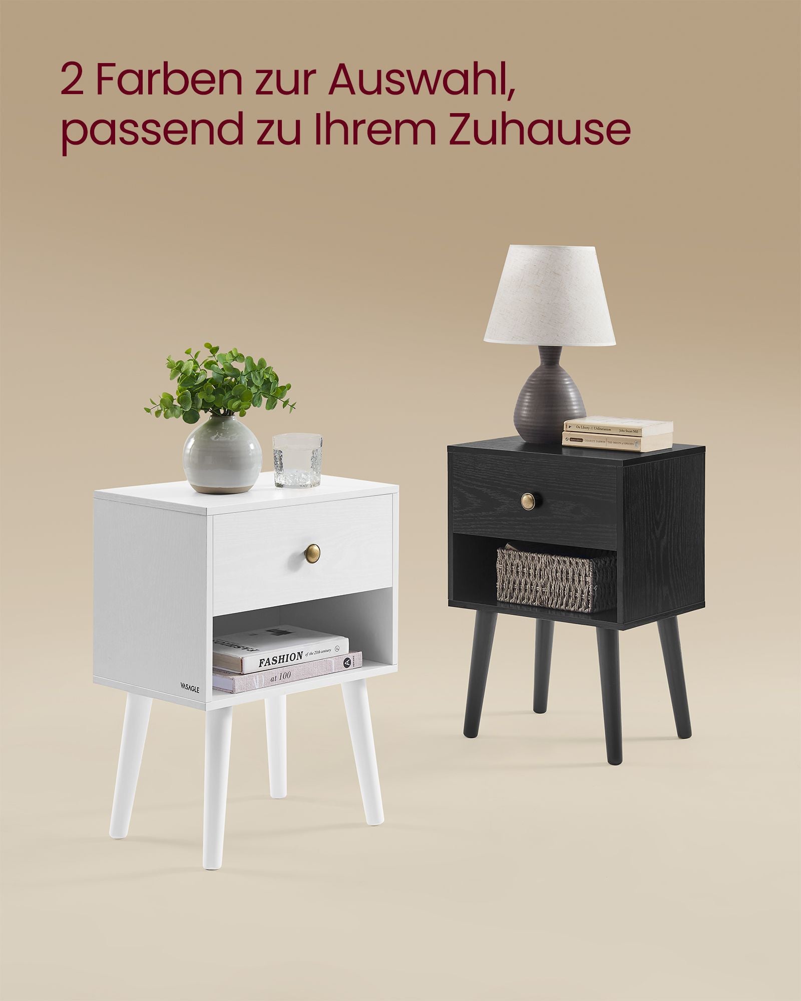 Bedside table set of 2 with drawer and board