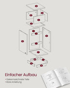 Narrow bedside table set of 2 with drawers in ebony black