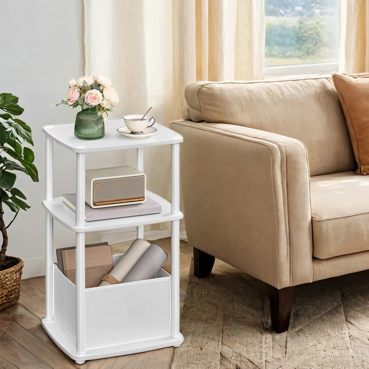 Side table with 3 shelves - 30 x 34 x 58 cm, Snow White
