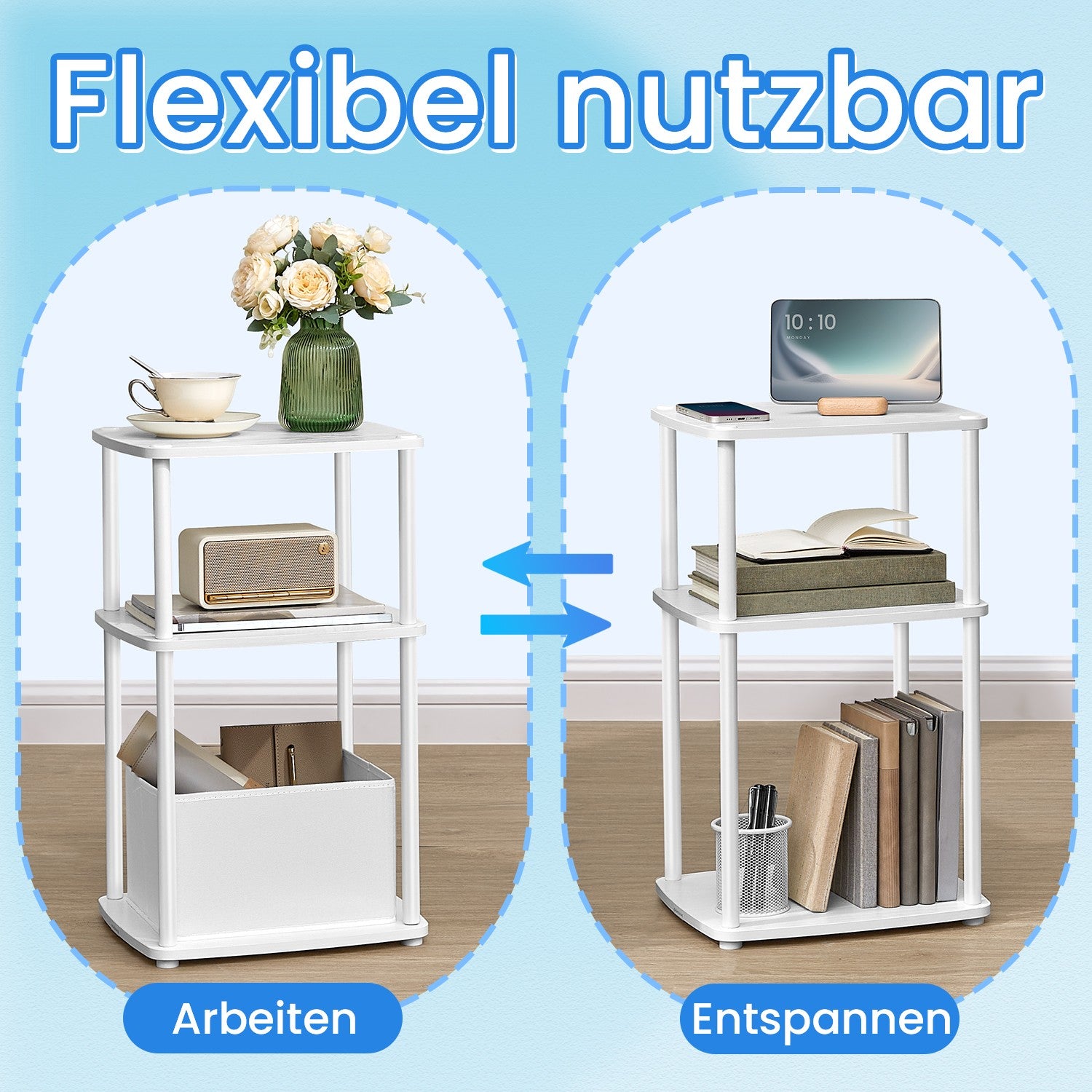 Side table with 3 shelves - 30 x 34 x 58 cm, Snow White