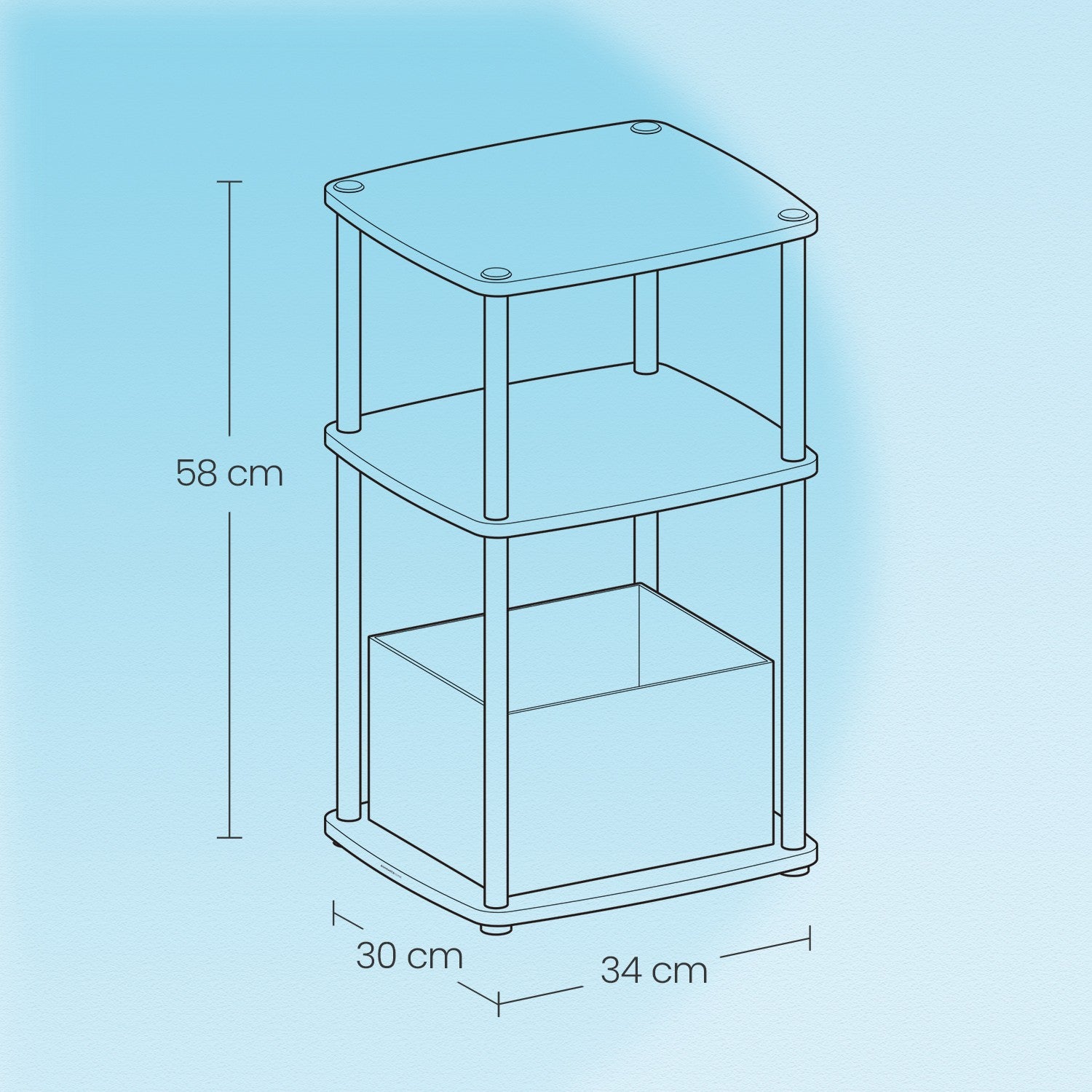 Side table with 3 shelves - 30 x 34 x 58 cm, Snow White