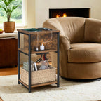 Side table, small bedside table with socket, narrow
