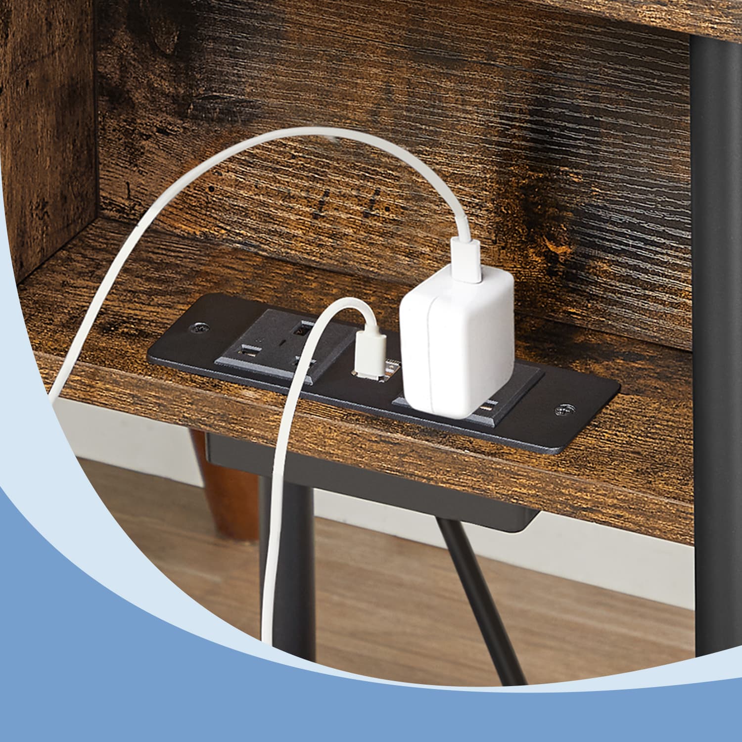 Side table, small bedside table with socket, narrow