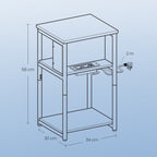 Side table, small bedside table with socket, narrow