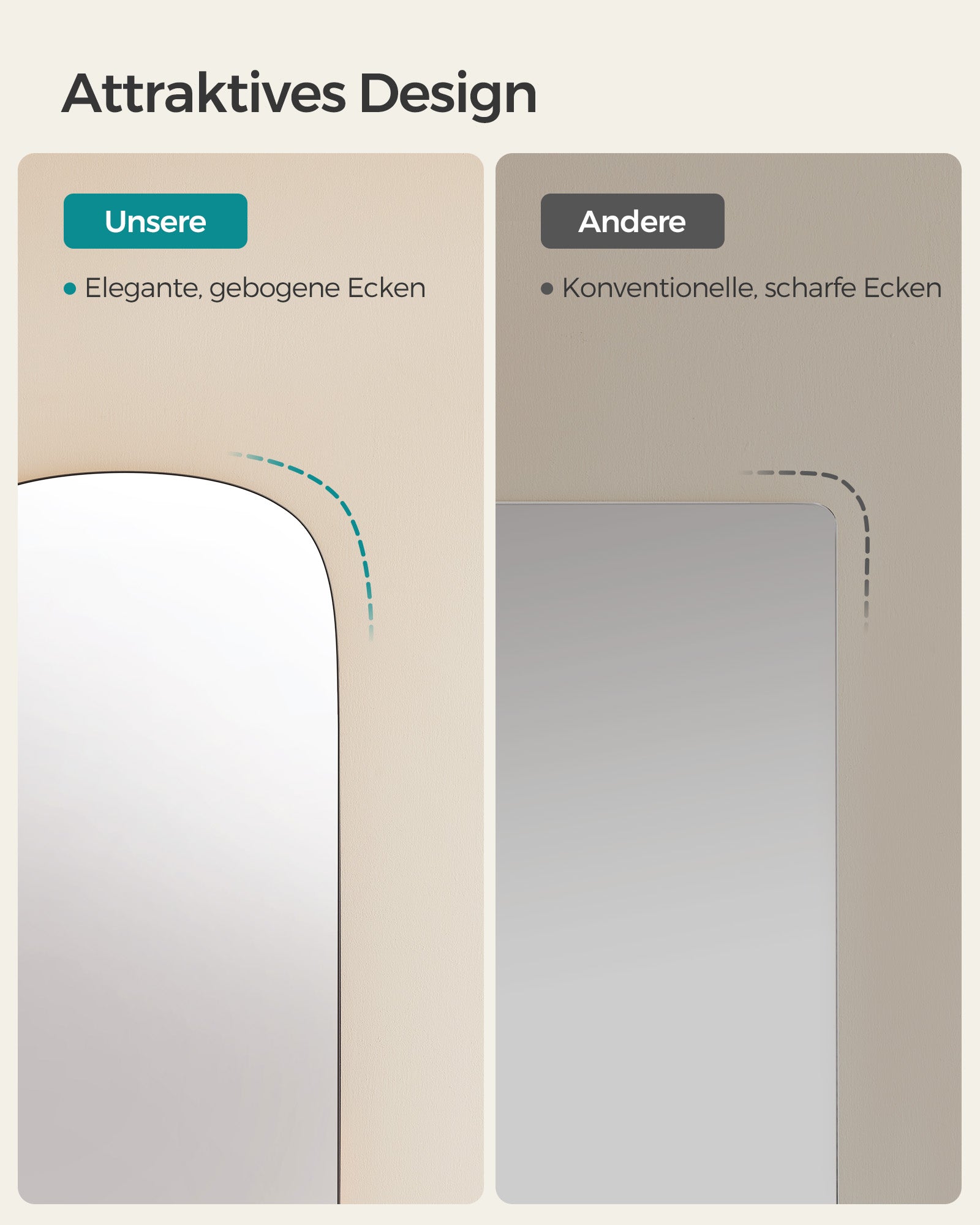 Wall mirror - Bented corner - Framless - Black
