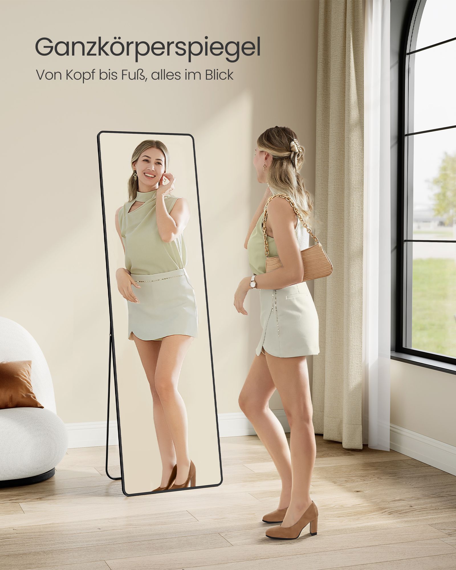 Pass mirror 160 x 50 cm rectangular ink black