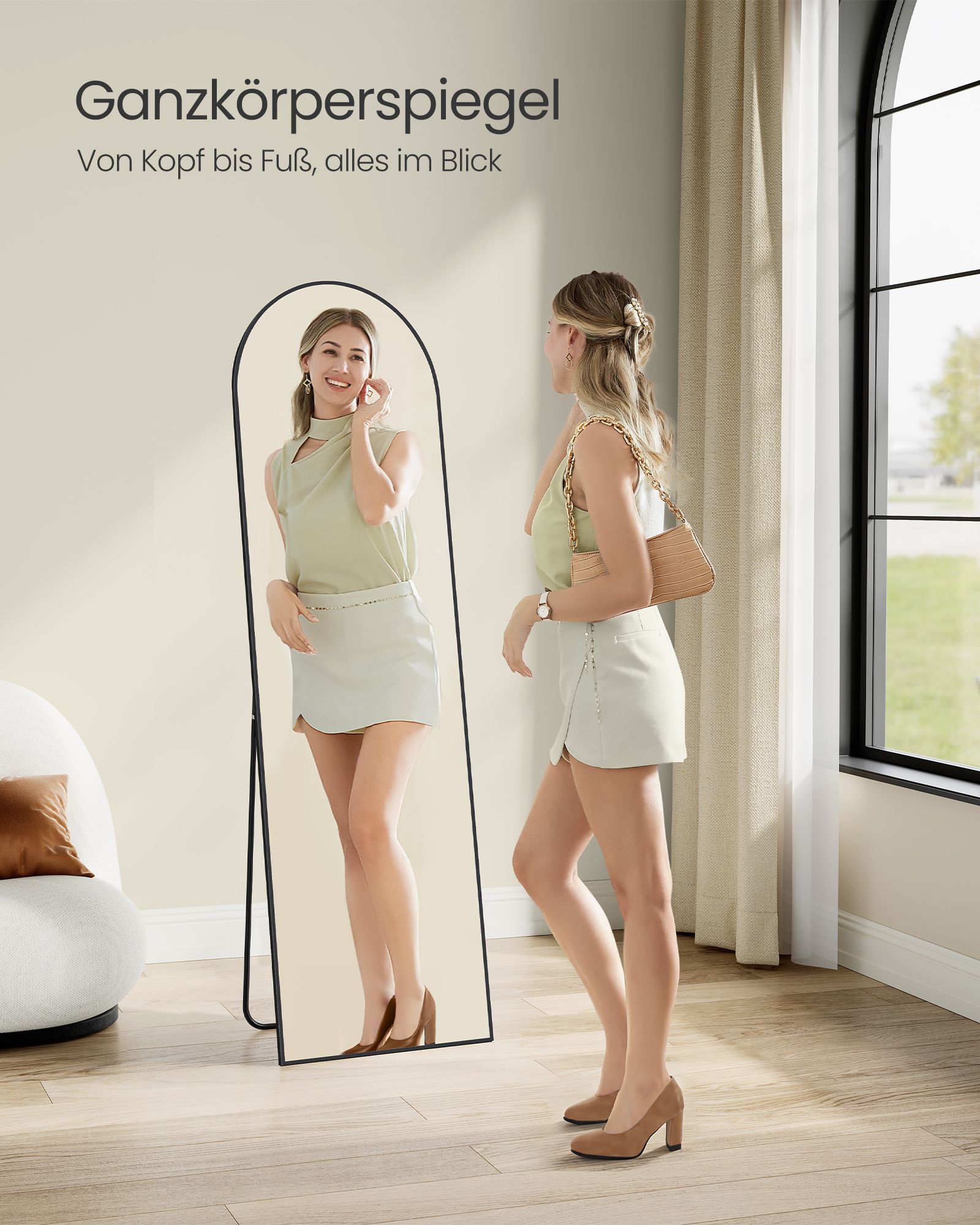 Pass mirror 160 x 50 cm curved ink black