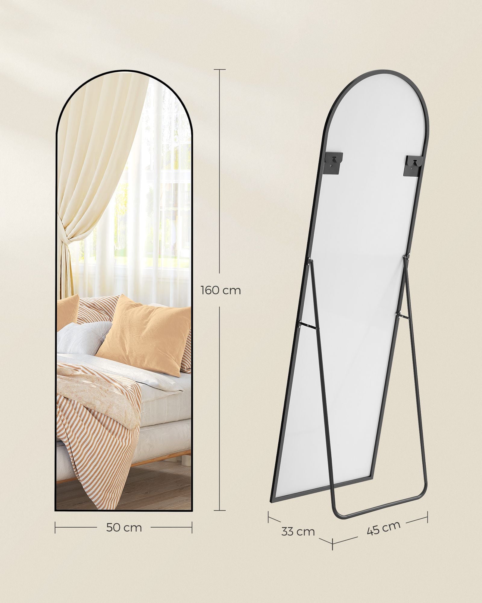 Pass mirror 160 x 50 cm curved ink black