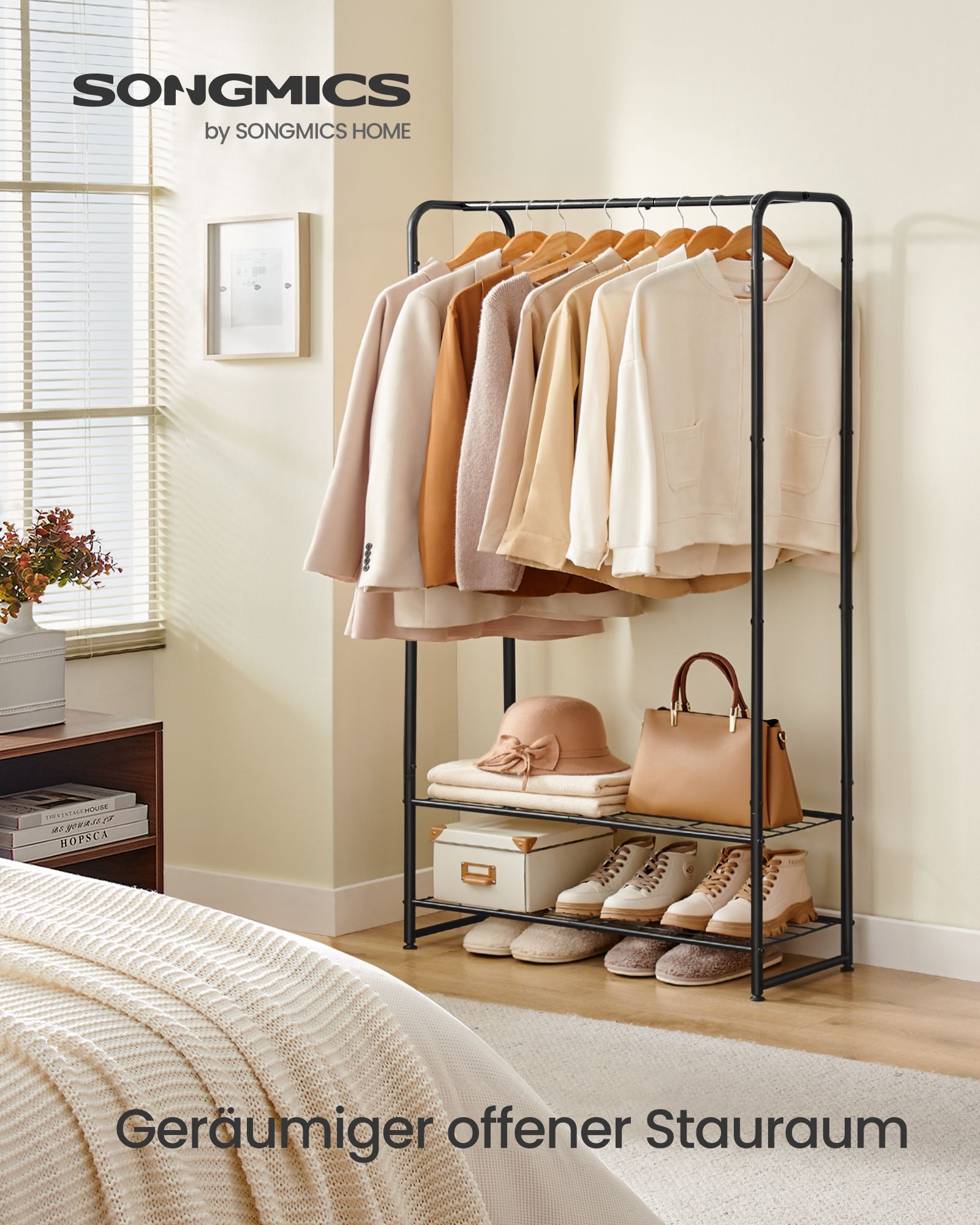 Clothing rack with shelves - 29 x 73 x 158.4 cm - matt black - compact