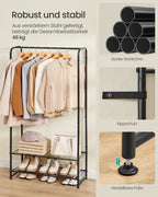 Clothing rack with shelves - 29 x 73 x 158.4 cm - matt black - compact
