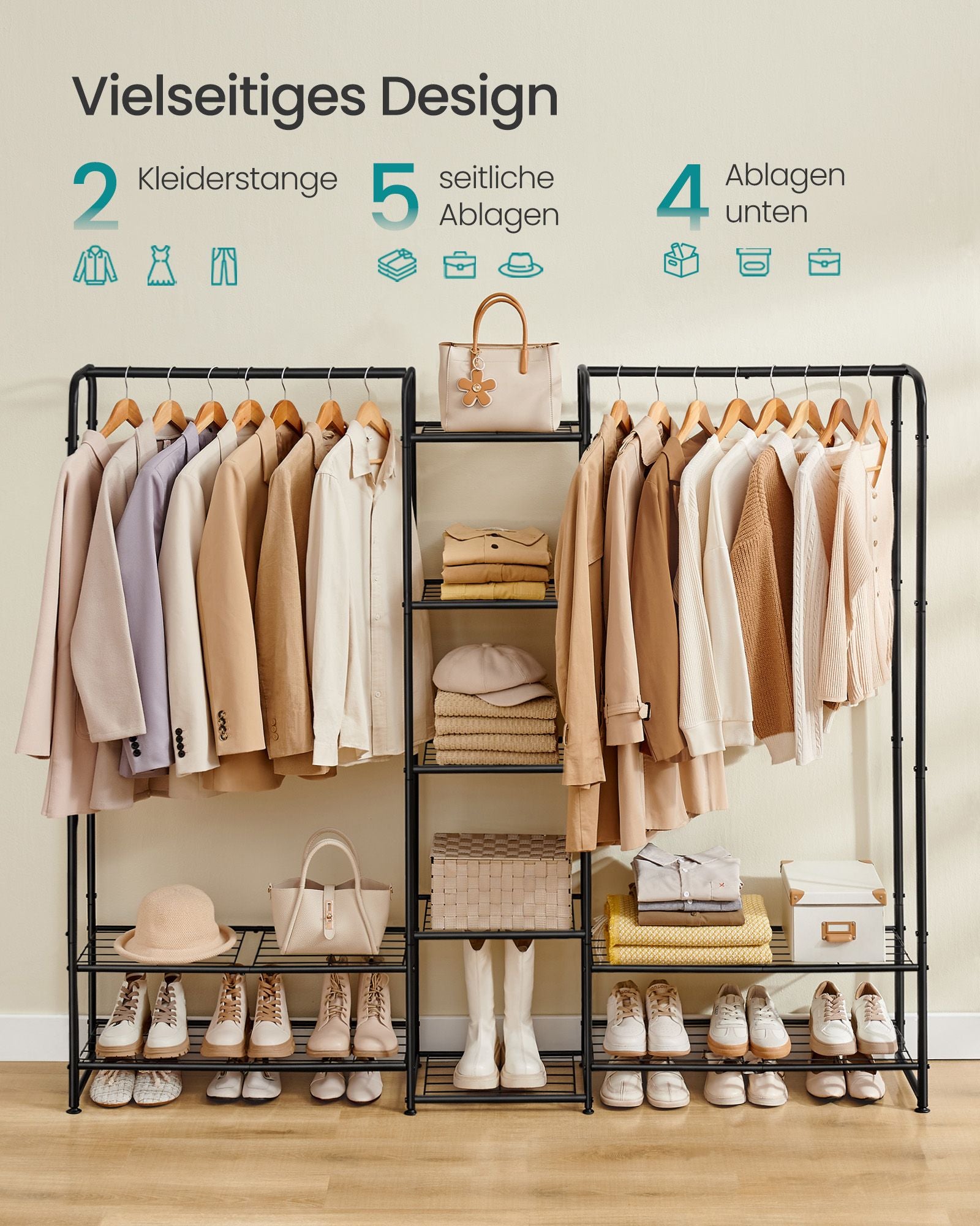 Clothing rack - with shelves - 29 × 183 × 158.4 cm - matt black