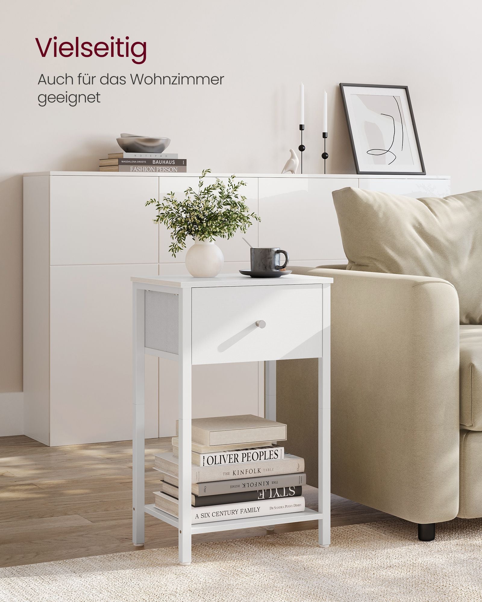 Side table - Set of 2 - with white fabric drawers