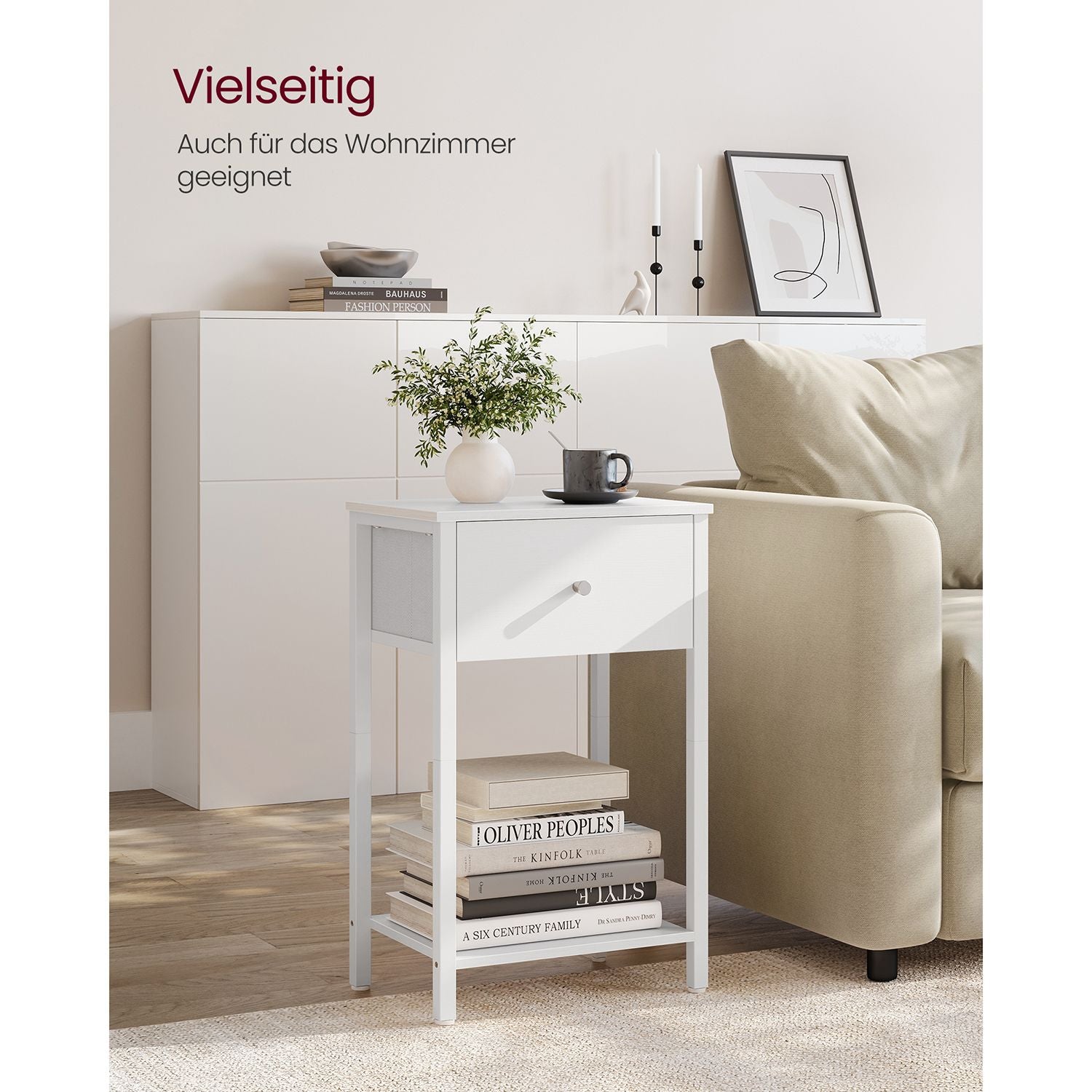 Side table - Set of 2 - with white fabric drawers