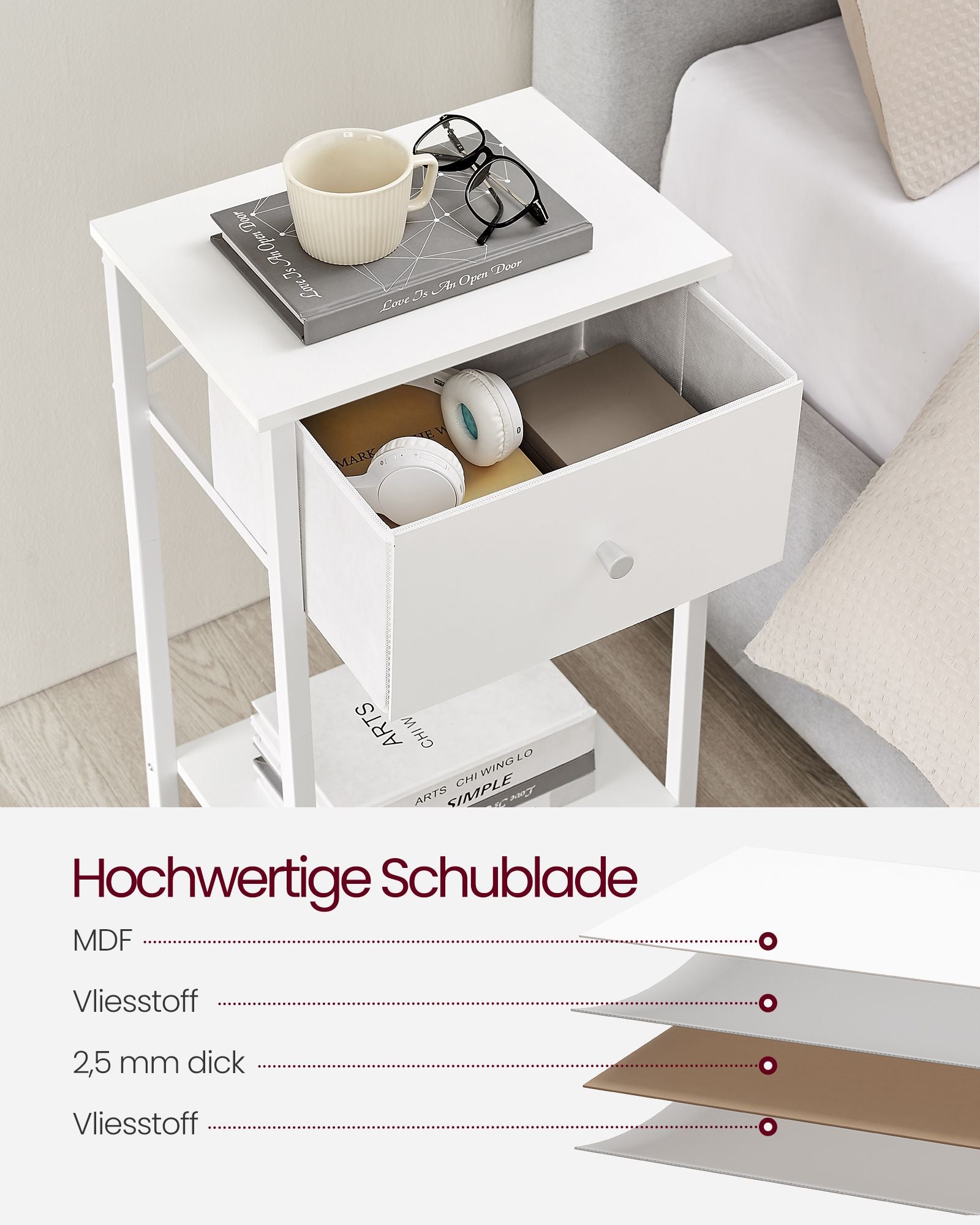 Side table - Set of 2 - with white fabric drawers