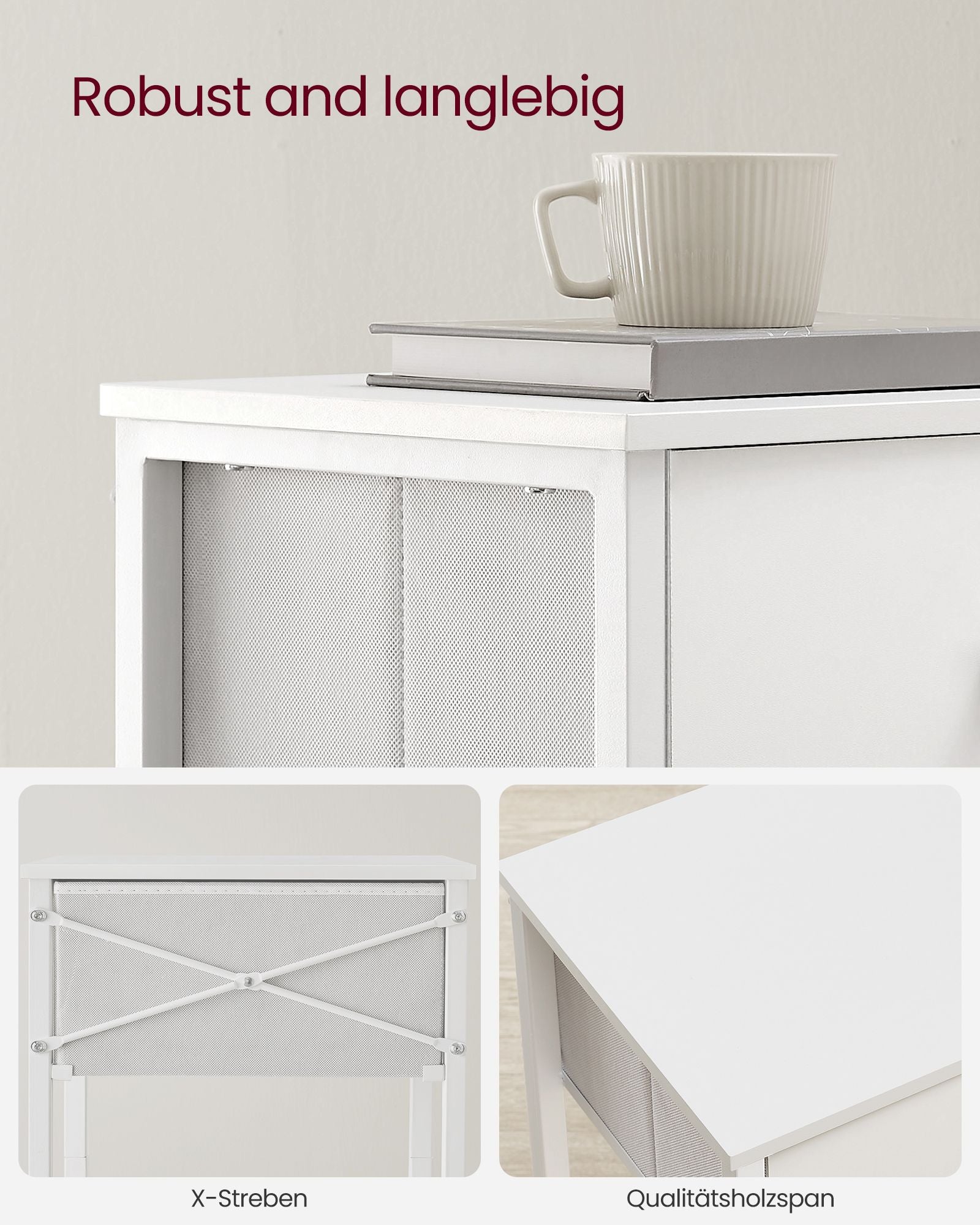 Side table - Set of 2 - with white fabric drawers