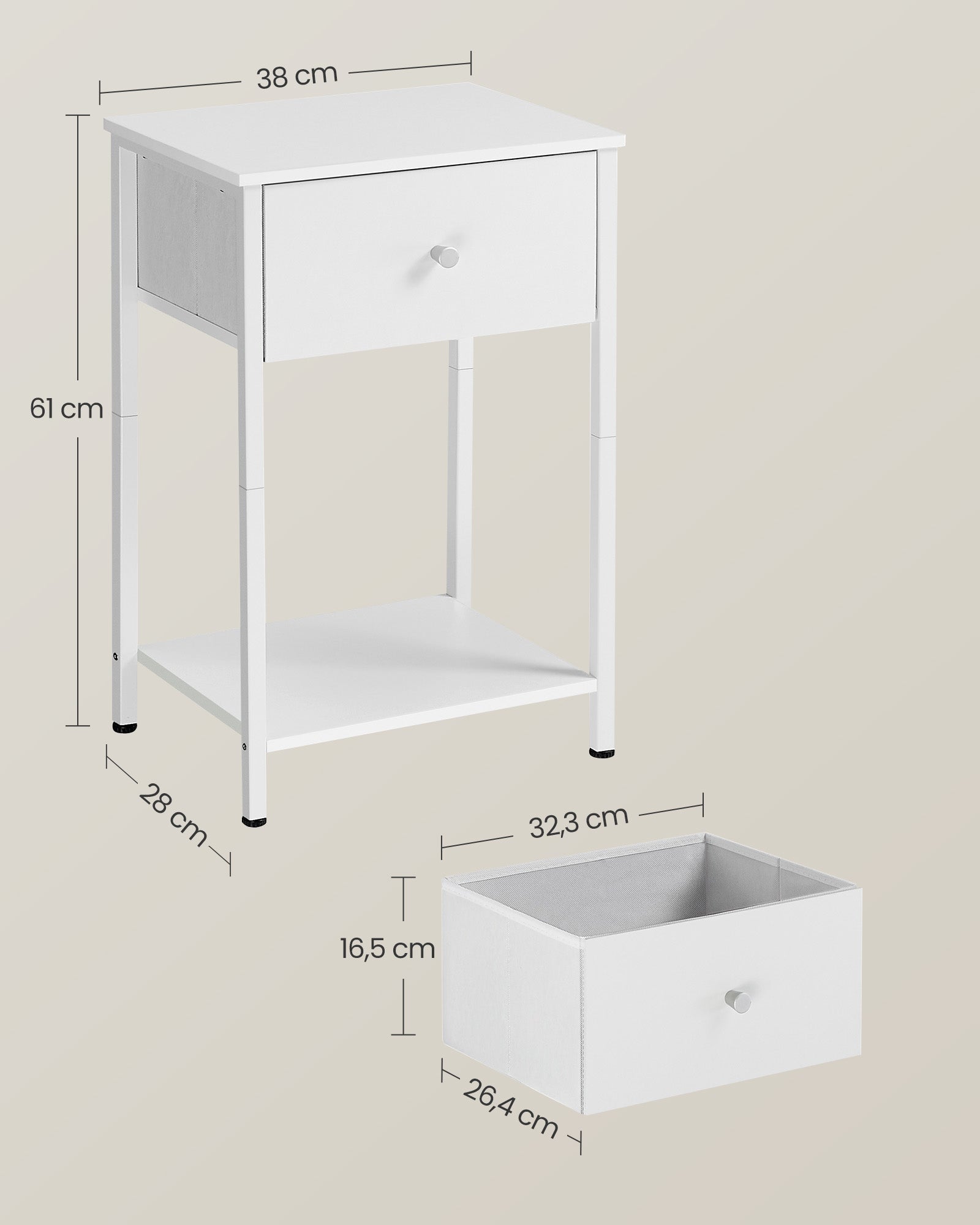 Side table - Set of 2 - with white fabric drawers