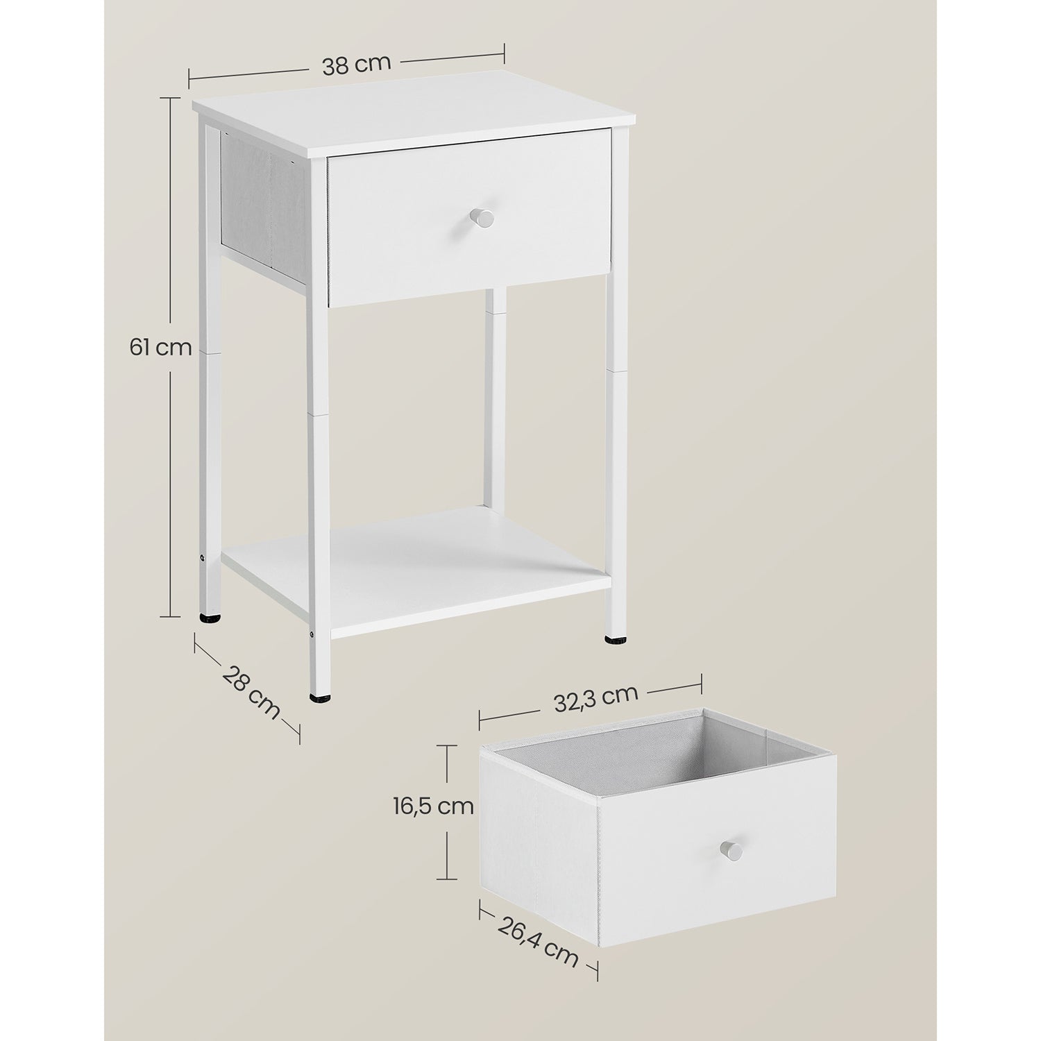 Side table - Set of 2 - with white fabric drawers