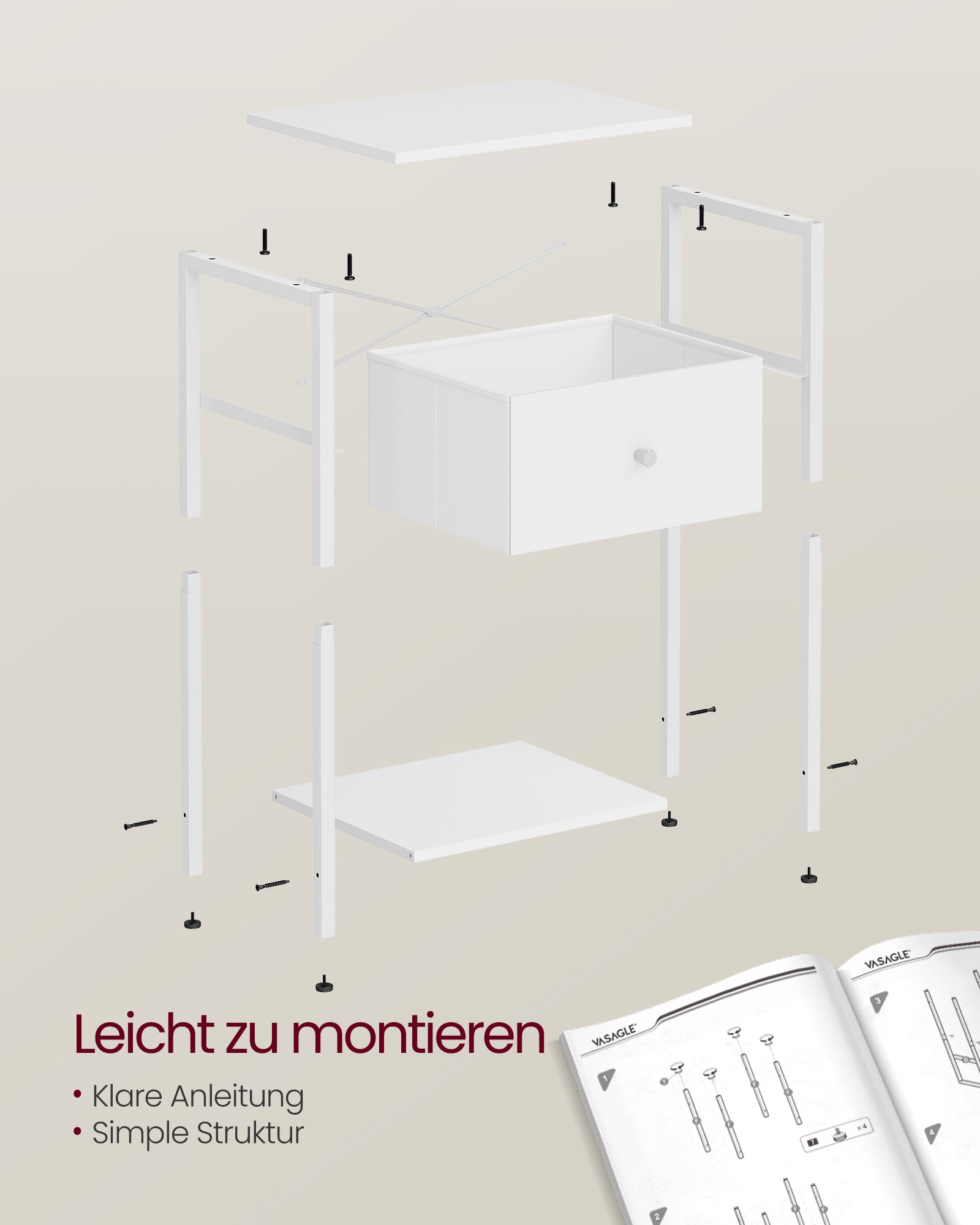 Side table - Set of 2 - with white fabric drawers
