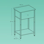 Side table, bedside table, with shelf and fabric drawer