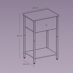 Side table, bedside table, with shelf and fabric drawer
