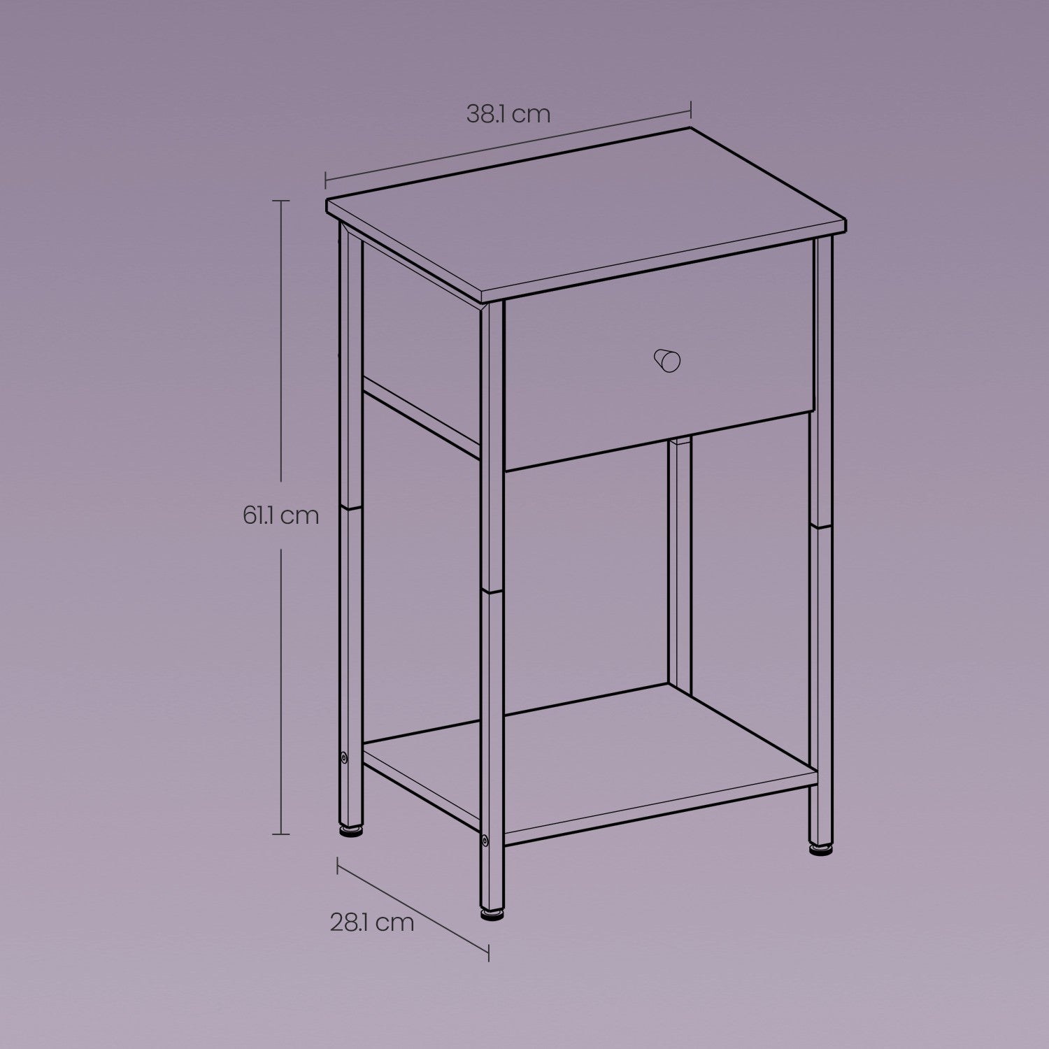 Side table, bedside table, with shelf and fabric drawer