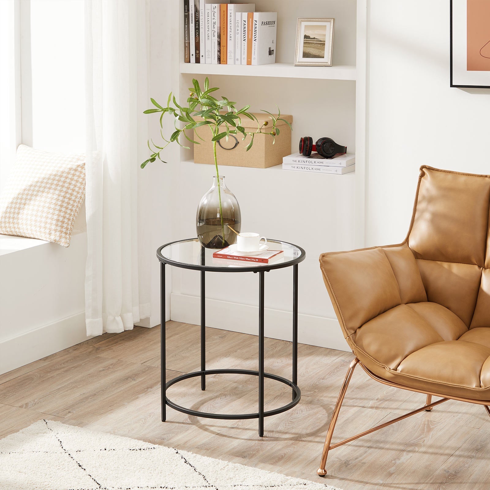 Side table - Round coffee table - With black metal frame