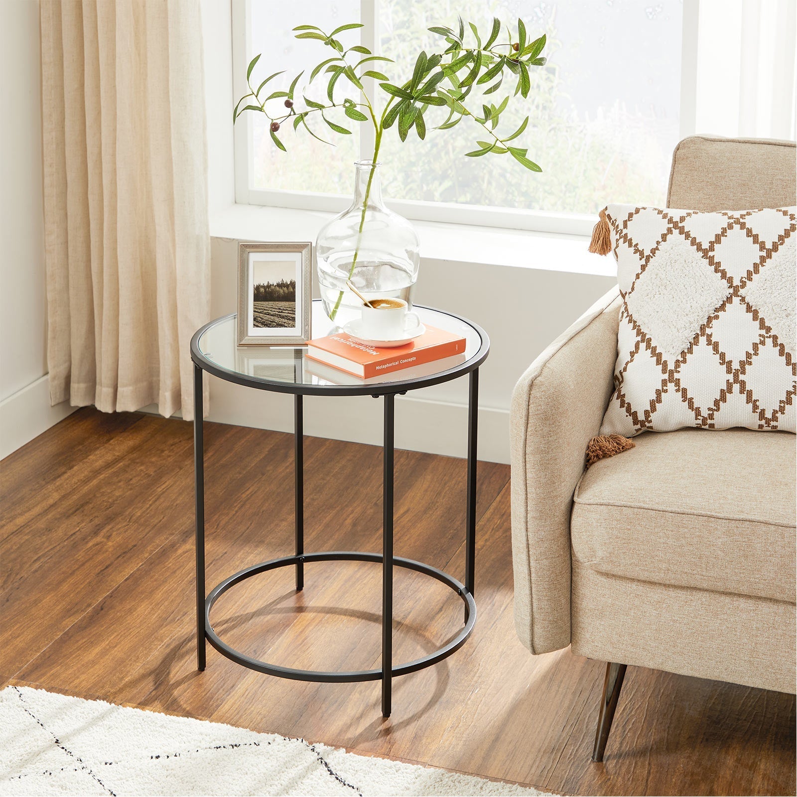 Side table - Round coffee table - With black metal frame