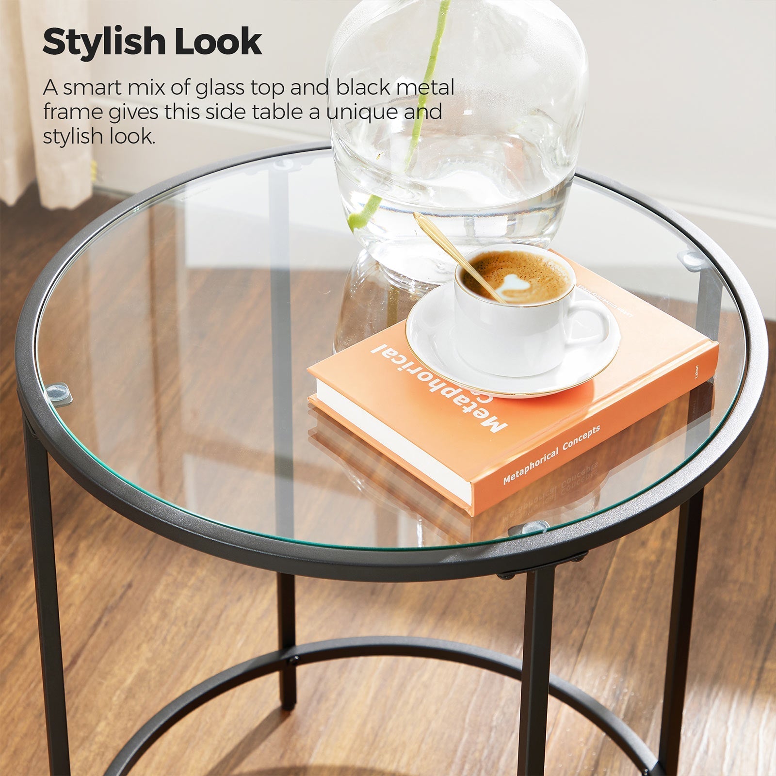 Side table - Round coffee table - With black metal frame