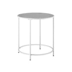 Side table-Round-Tempered Glass-Pearl White-Leigrijs Metal Frame