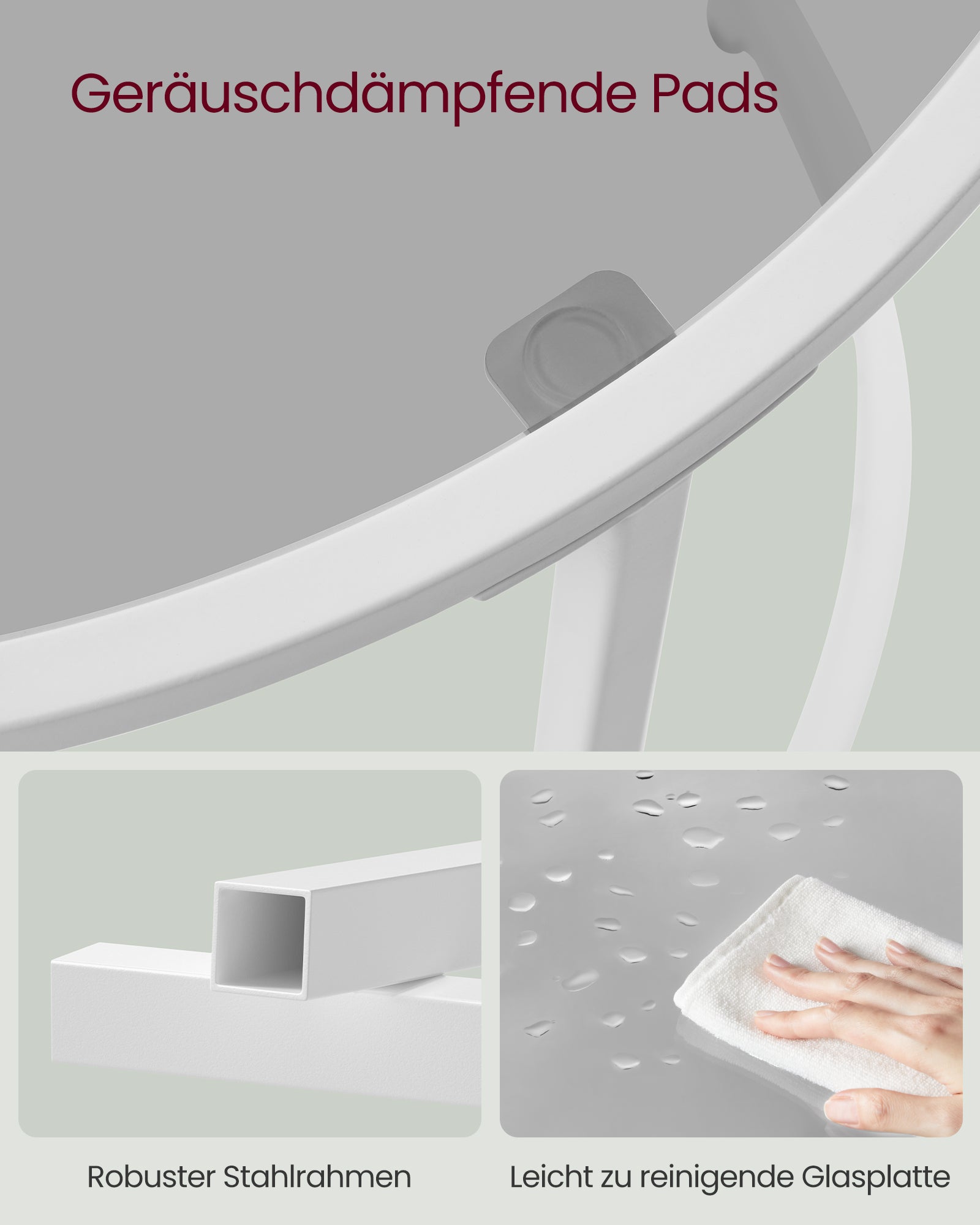 Side table-Round-Tempered Glass-Pearl White-Leigrijs Metal Frame