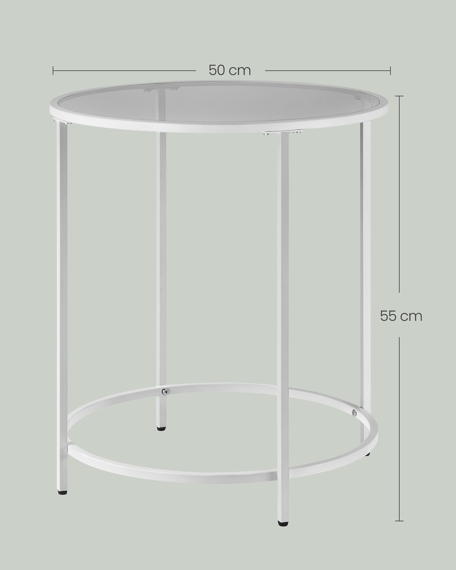 Side table-Round-Tempered Glass-Pearl White-Leigrijs Metal Frame