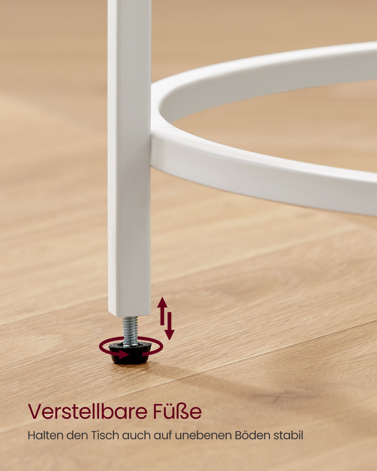Side table-Round-Tempered Glass-Pearl White-Leigrijs Metal Frame