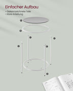 Side table-Round-Tempered Glass-Pearl White-Leigrijs Metal Frame