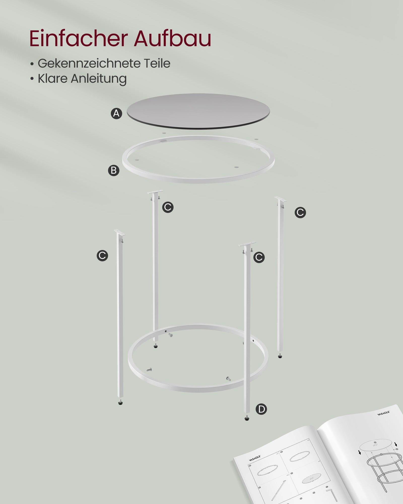 Side table-Round-Tempered Glass-Pearl White-Leigrijs Metal Frame