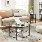 Coffee table - Round coffee table - Side table with glass top - Black