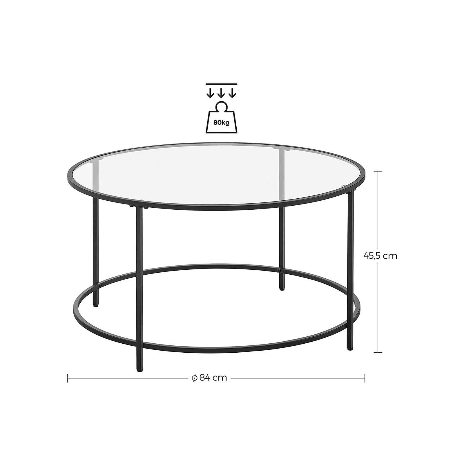 Coffee table - Round coffee table - Side table with glass top - Black