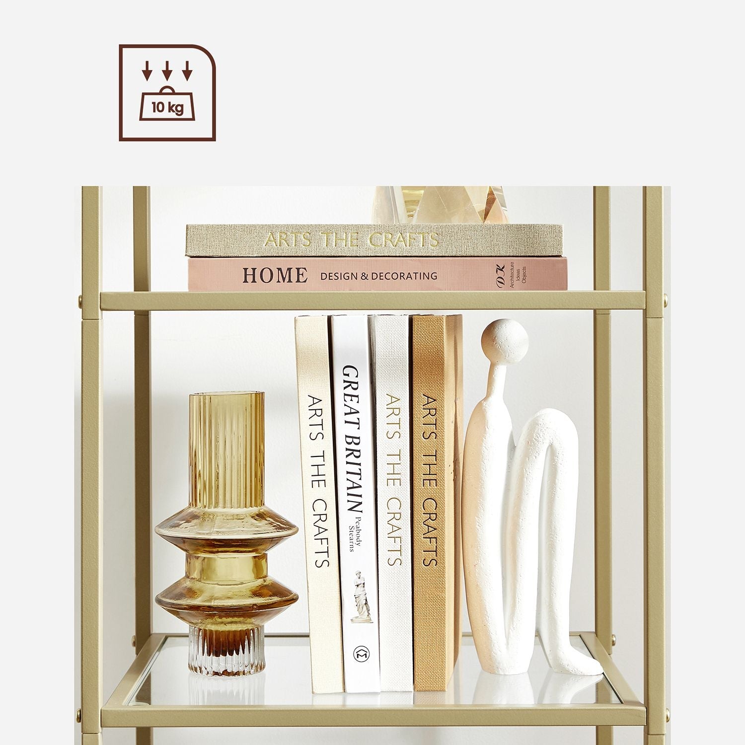 Bookcase - Standing Plank - Bathroom Cabinet - 5 Levels - Steel Frame - Gold