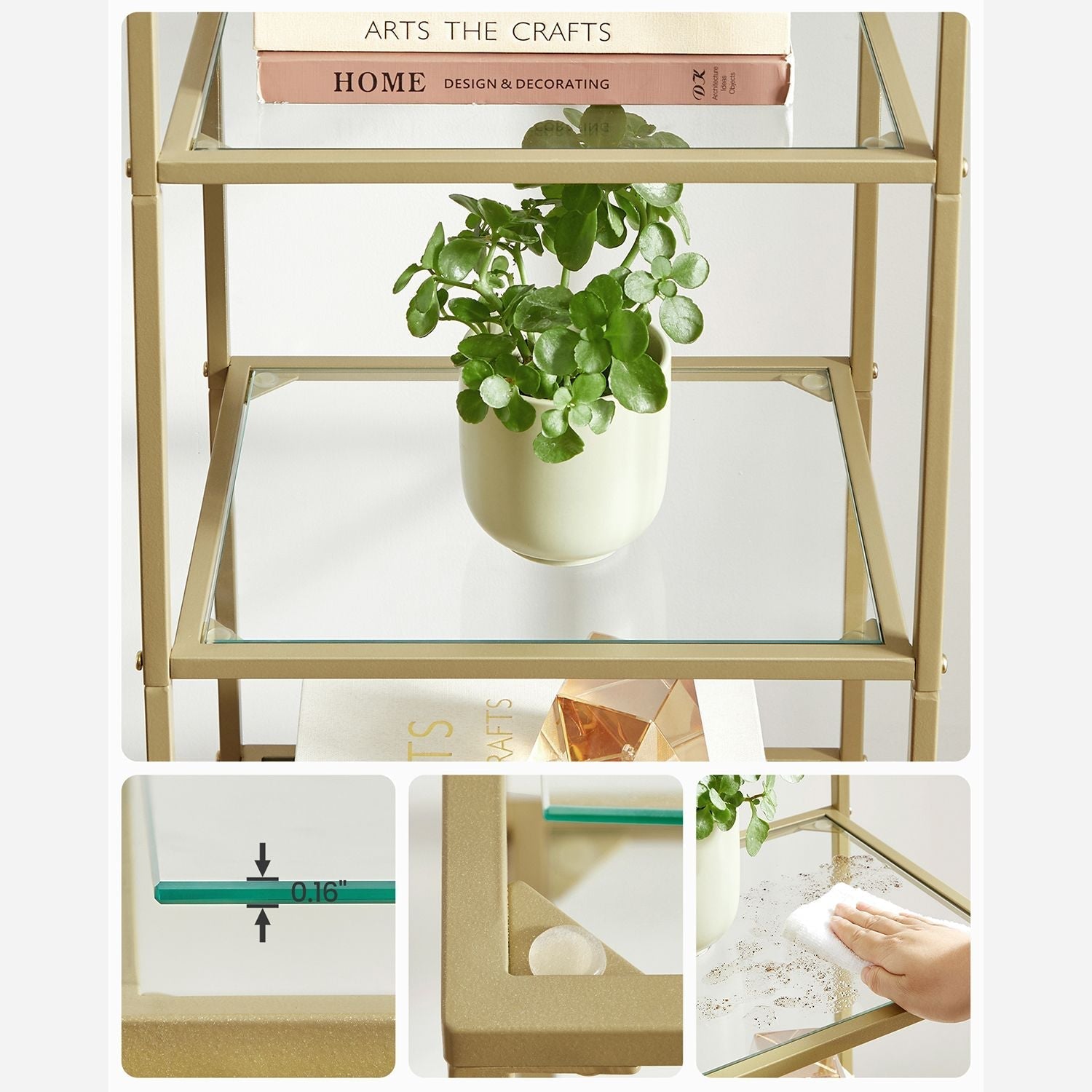 Bookcase - Standing Plank - Bathroom Cabinet - 5 Levels - Steel Frame - Gold