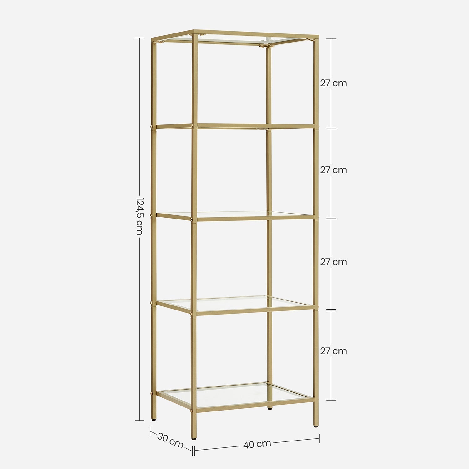 Bookcase - Standing Plank - Bathroom Cabinet - 5 Levels - Steel Frame - Gold
