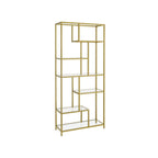 Bookcase - Storage cupboard - With 6 shelves - Metal frame - Glass levels - Gold
